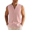 image:imageCOOFANDY Mens Sleeveless Button Up Shirts Summer Beach Tank Tops Collarless Casual Cruise Dress ShirtPink