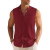 image:imageCOOFANDY Mens Sleeveless Button Up Shirts Summer Beach Tank Tops Collarless Casual Cruise Dress ShirtWine Red