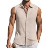 image:imageCOOFANDY Mens Summer Sleeveless Shirts Beach Knit Tank Top Button Up Casual Tank Shirt Vacation TopsKhaki
