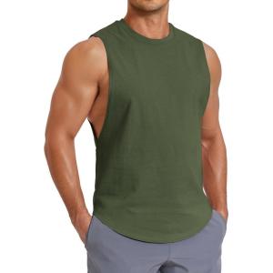image:imageCOOFANDY Mens Workout Tank Tops Cut Off Bodybuilding Fitness Muscle Shirts Wide Armholes Summer Sleeveless ShirtArmy Green