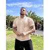 image:imageCOOFANDY Mens Knit Button Down Shirt Vintage Short Sleeve Polo Shirts Casual Beach TopsCream Hexagonal