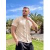image:imageCOOFANDY Mens Knit Button Down Shirt Vintage Short Sleeve Polo Shirts Casual Beach TopsCream Hexagonal