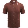 image:imageCOOFANDY Mens Knit Button Down Shirt Vintage Short Sleeve Polo Shirts Casual Beach TopsDark Brown