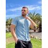 image:imageCOOFANDY Mens Knit Button Down Shirt Vintage Short Sleeve Polo Shirts Casual Beach TopsLight Blue Argyle