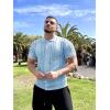 image:imageCOOFANDY Mens Knit Button Down Shirt Vintage Short Sleeve Polo Shirts Casual Beach TopsLight Blue Argyle