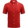 image:imageCOOFANDY Mens Knit Button Down Shirt Vintage Short Sleeve Polo Shirts Casual Beach TopsRed