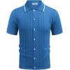 image:imageCOOFANDY Mens Knit Button Down Shirt Vintage Short Sleeve Polo Shirts Casual Beach Topsdemin Blue