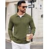 image:imageCOOFANDY Mens Knit Long Sleeve Polo Shirt Casual Polo Collared Sweater VNeck Textured PulloverArmy Green