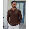 image:imageCOOFANDY Mens Knit Long Sleeve Polo Shirt Casual Polo Collared Sweater VNeck Textured PulloverBrown