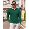 image:imageCOOFANDY Mens Knit Long Sleeve Polo Shirt Casual Polo Collared Sweater VNeck Textured PulloverEvergreen