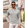 image:imageCOOFANDY Mens Knit Long Sleeve Polo Shirt Casual Polo Collared Sweater VNeck Textured PulloverLight Gray