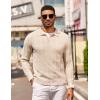 image:imageCOOFANDY Mens Knit Long Sleeve Polo Shirt Casual Polo Collared Sweater VNeck Textured PulloverLight Khaki