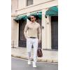 image:imageCOOFANDY Mens Knit Long Sleeve Polo Shirt Casual Polo Collared Sweater VNeck Textured PulloverLight Khaki