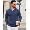 image:imageCOOFANDY Mens Knit Long Sleeve Polo Shirt Casual Polo Collared Sweater VNeck Textured PulloverNavy Blue