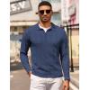 image:imageCOOFANDY Mens Knit Long Sleeve Polo Shirt Casual Polo Collared Sweater VNeck Textured PulloverNavy Blue