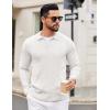 image:imageCOOFANDY Mens Knit Long Sleeve Polo Shirt Casual Polo Collared Sweater VNeck Textured PulloverWhite