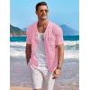 image:imageCOOFANDY Mens Knit Shirts Short Sleeve Button Down Casual Polo Shirt Summer Beach Vacation ShirtsLight Pink