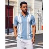 image:imageCOOFANDY Mens Polo Shirts Short Sleeve Casual Knit Polo Shirt Vintage Golf T Shirts Old Money TopsLight Blue  White