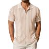 image:imageCOOFANDY Mens Knit Button Down Shirt Vintage Short Sleeve Polo Shirts Casual Beach TopsCream Hexagonal