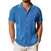 image:imageCOOFANDY Mens Knit Button Down Shirt Vintage Short Sleeve Polo Shirts Casual Beach Topsdemin Blue