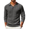 image:imageCOOFANDY Mens Knit Long Sleeve Polo Shirt Casual Polo Collared Sweater VNeck Textured PulloverDark Grey