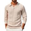 image:imageCOOFANDY Mens Knit Long Sleeve Polo Shirt Casual Polo Collared Sweater VNeck Textured PulloverLight Khaki