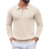 image:imageCOOFANDY Mens Knit Polo Sweater Long Sleeve Quarter Button Polo Shirts Casual Ribbed Collared Shirt Golf Pullover SweatersBeige