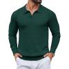 image:imageCOOFANDY Mens Knit Polo Sweater Long Sleeve Quarter Button Polo Shirts Casual Ribbed Collared Shirt Golf Pullover SweatersLake Green