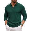 image:imageCOOFANDY Mens Quarter Zip Polo Sweater Long Sleeve Knit Polo Shirts Casual Lightweight Dress PulloverGreen