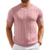 image:imageCOOFANDY Mens TShirts Short Sleeve Crewneck Knit Shirts Summer Ribbed Textured Tee ShirtsB Pink