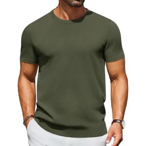 image:imageCOOFANDY Mens Casual TShirts Short Sleeve Crewneck Pullover Classic Knit Tee ShirtsArmy Green