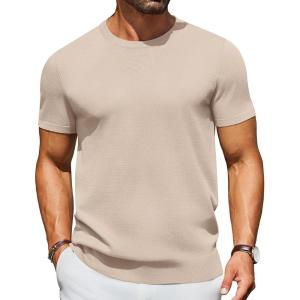 image:imageCOOFANDY Mens Casual TShirts Short Sleeve Crewneck Pullover Classic Knit Tee ShirtsBeige