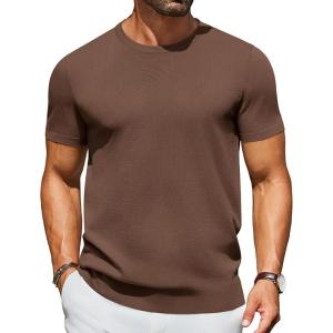 image:imageCOOFANDY Mens Casual TShirts Short Sleeve Crewneck Pullover Classic Knit Tee ShirtsBrown