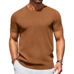 image:imageCOOFANDY Mens Casual TShirts Short Sleeve Crewneck Pullover Classic Knit Tee ShirtsCaramel