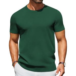 image:imageCOOFANDY Mens Casual TShirts Short Sleeve Crewneck Pullover Classic Knit Tee ShirtsDark Green