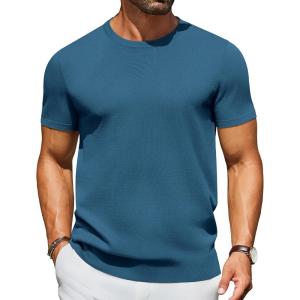 image:imageCOOFANDY Mens Casual TShirts Short Sleeve Crewneck Pullover Classic Knit Tee ShirtsDemin Blue