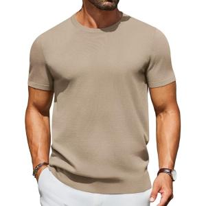 image:imageCOOFANDY Mens Casual TShirts Short Sleeve Crewneck Pullover Classic Knit Tee ShirtsKhaki