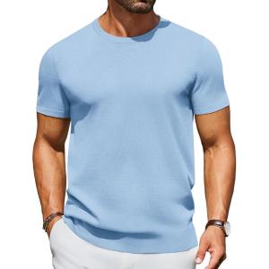image:imageCOOFANDY Mens Casual TShirts Short Sleeve Crewneck Pullover Classic Knit Tee ShirtsLight Blue