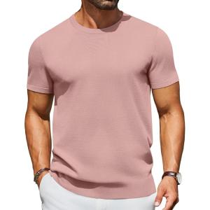 image:imageCOOFANDY Mens Casual TShirts Short Sleeve Crewneck Pullover Classic Knit Tee ShirtsPink