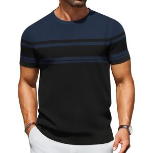 image:imageCOOFANDY Mens Casual TShirts Short Sleeve Crewneck Pullover Classic Knit Tee ShirtsStripe  Black  Navy