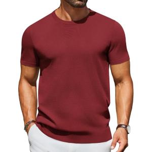 image:imageCOOFANDY Mens Casual TShirts Short Sleeve Crewneck Pullover Classic Knit Tee ShirtsWine Red