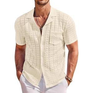 image:imageCOOFANDY Mens Knit Shirts Short Sleeve Button Down Casual Polo Shirt Summer Beach Vacation ShirtsBeige