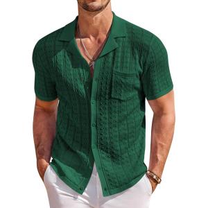 image:imageCOOFANDY Mens Knit Shirts Short Sleeve Button Down Casual Polo Shirt Summer Beach Vacation ShirtsGreen
