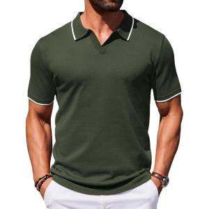 image:imageCOOFANDY Mens Polo Shirts Short Sleeve Casual Knit Polo Shirt Vintage Golf T Shirts Old Money TopsArmy Green