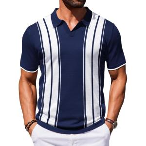 image:imageCOOFANDY Mens Polo Shirts Short Sleeve Casual Knit Polo Shirt Vintage Golf T Shirts Old Money TopsNavy Blue  White
