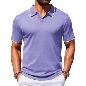 image:imageCOOFANDY Mens Polo Shirts Short Sleeve Casual Knit Polo Shirt Vintage Golf T Shirts Old Money TopsPurple