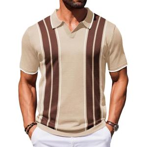 image:imageCOOFANDY Mens Polo Shirts Short Sleeve Casual Knit Polo Shirt Vintage Golf T Shirts Old Money TopsWhite  Brown
