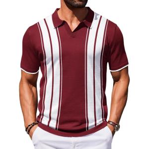 image:imageCOOFANDY Mens Polo Shirts Short Sleeve Casual Knit Polo Shirt Vintage Golf T Shirts Old Money TopsWine Red  White