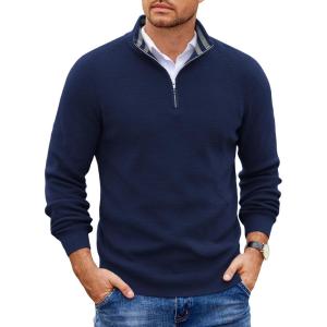 image:imageCOOFANDY Mens Quarter Zip Pullover Slim Fit Lightweight Sweater Casual Mock Neck Knit Polo SweaterNavy