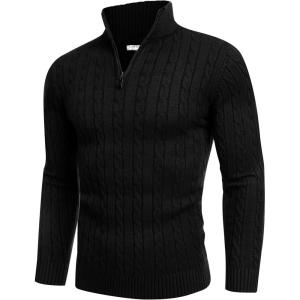image:imageCOOFANDY Mens Quarter Zip Sweater Slim Fit Casual Knitted Turtleneck Pullover Mock Neck Polo SweaterBlack